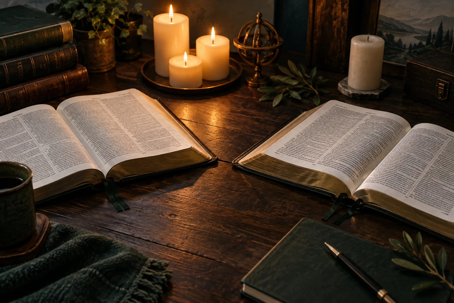 Two Bible studies and contrasting candle arrangements