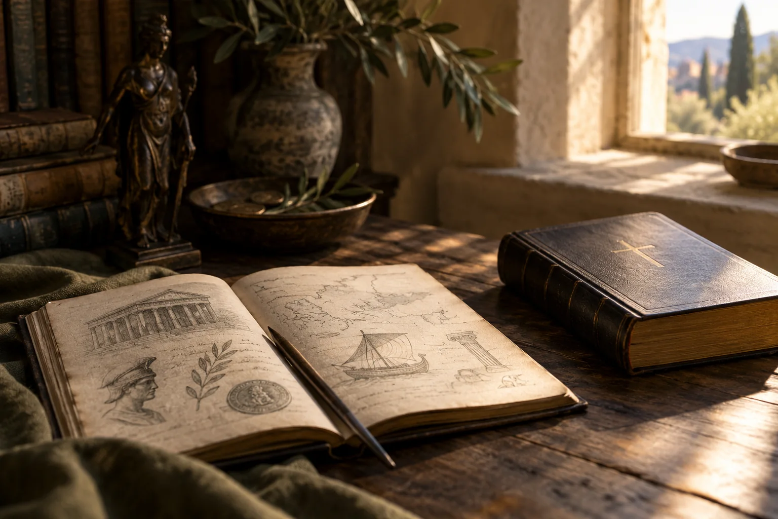 Ancient source material and a Bible arranged for careful comparison